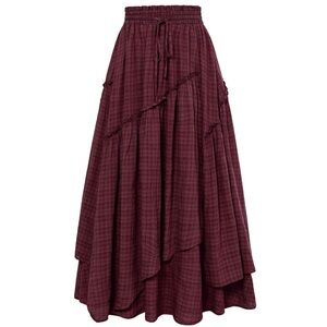 Boho Tiered Maxi Skirt in Burgundy